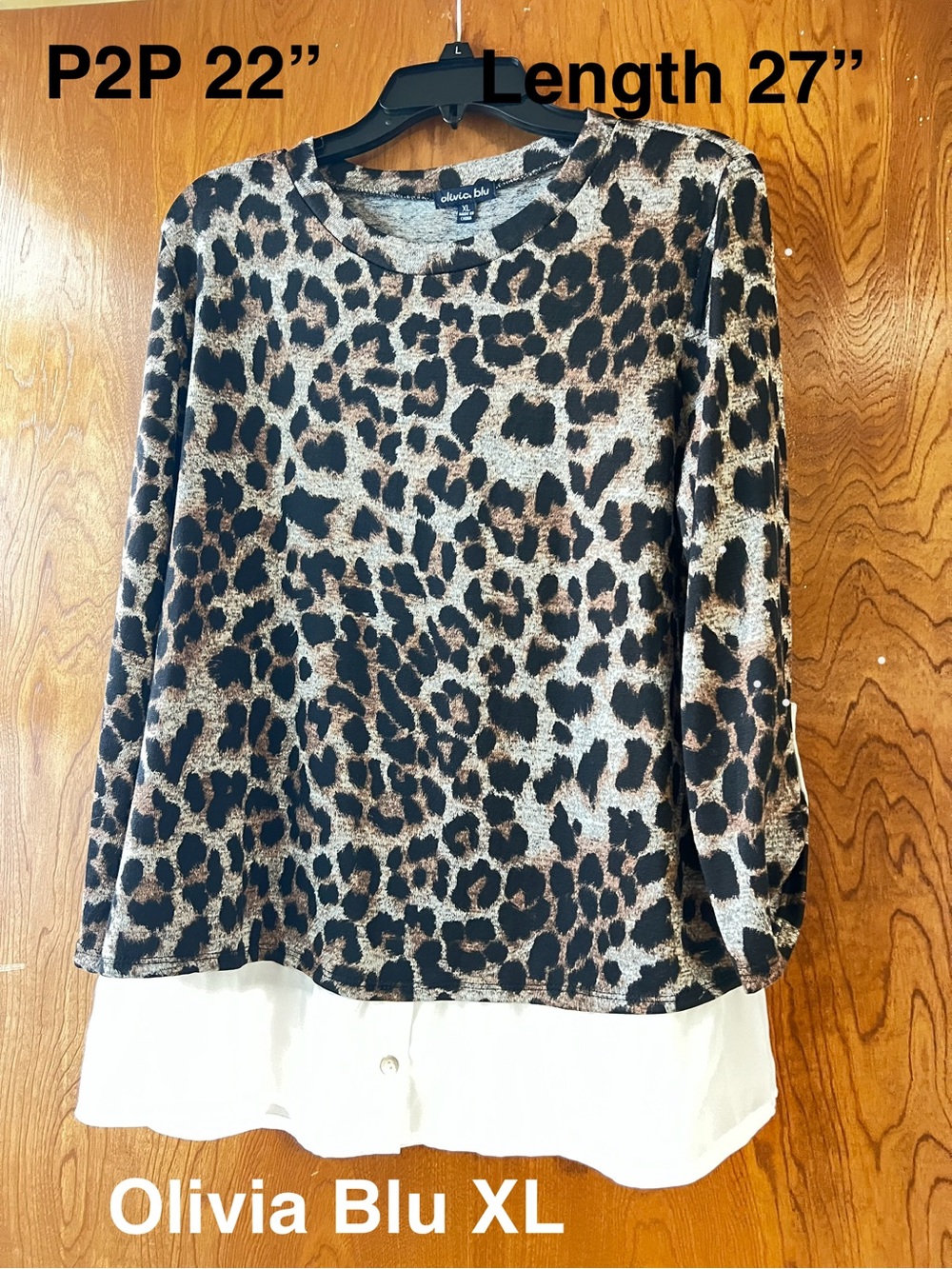NWOT Leopard Print Layered Hem Top - Black & Brown XL